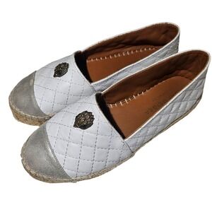 Kurt Geiger Morella Eagle Espadrilles Quilted White Silver Cap Toe Sz 38.5 Sz 8